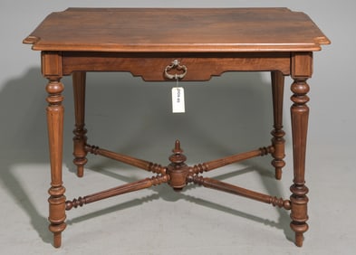 Henri II Style Walnut Single Drawer Table