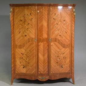 Louis XV Style Walnut 2 Door Inlaid Armoire