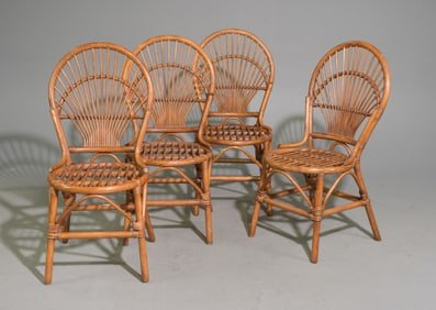 Set Of 4 French Faux Bamboo Balloon Back Chairs