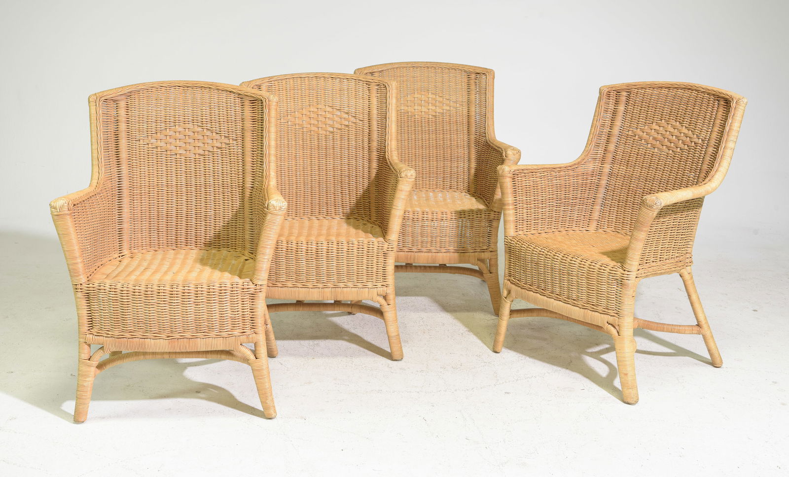 French Set of 4 Wicker / Ratan Arm Chairs (1 of 4)