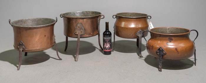 Four Swedish Copper Iron Footed Pots