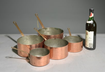 Set of 5 Graduated French Copper Sauce Pans