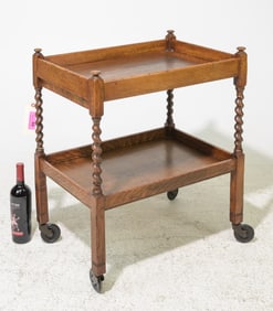 British Oak Barley Twist Two Tier Trolley / Cart