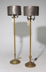 Two Heavy Metal Floor Lamps with Shades
