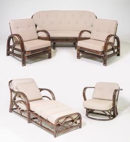 5pc Bentwood Sofa Set - Sofa, 3 Chairs & Chaise Lounge