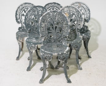 Set of 6 Cast Painted Metal Garden Chairs