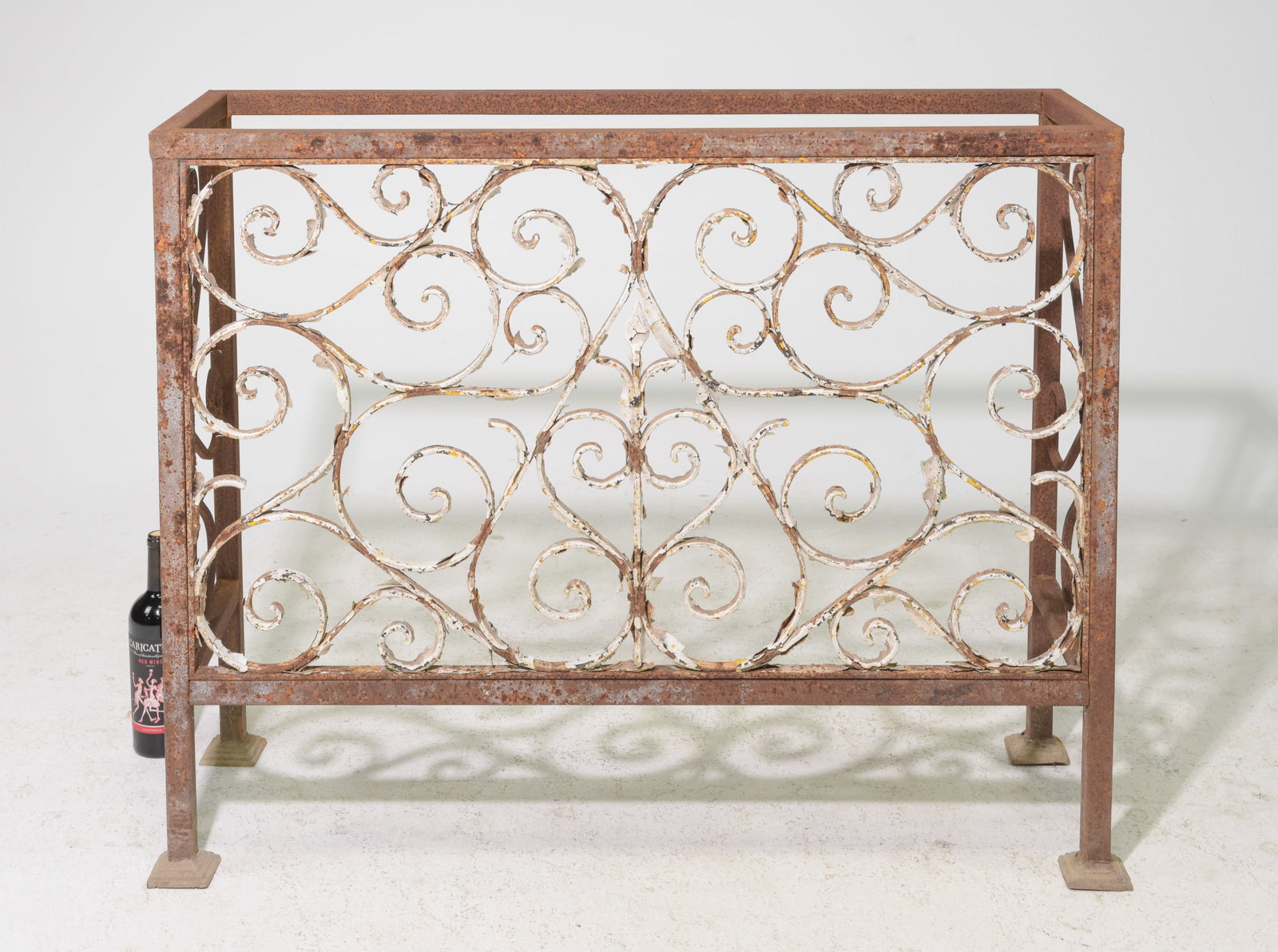 Iron Console / Table Base: Iron Console / Table Base - 35.25 in tall x 45.5(counting the feet) x 15.75(counting the feet) - The surface is 44 inches wide by just under 14 inches in depth