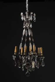 French 8 Light Chandelier with Glass & Prisms
