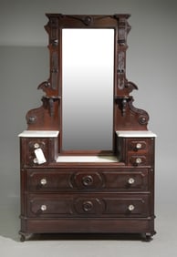 American Mahogany White Marble Top Dressing Chest