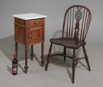 French Marble Top Nightstand & Windsor Chair