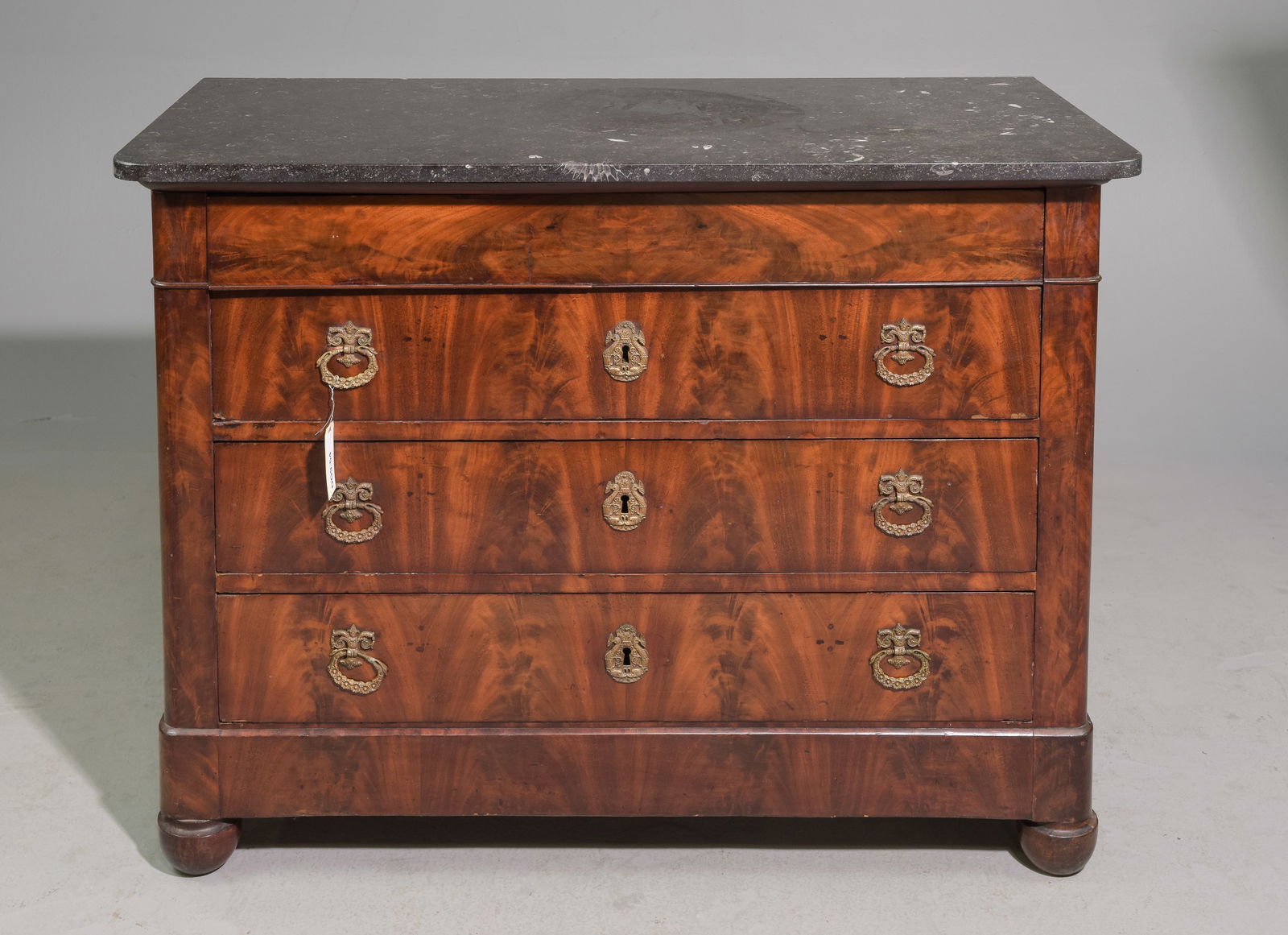 French Empire Style Walnut 4 Drawer Marble Top Chest (1 of 7)