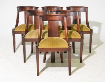 Set Of 6 French Empire Style Walnut Chairs