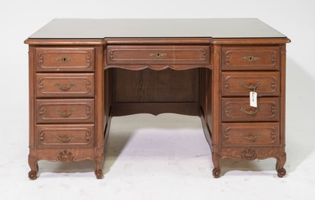 Louis XV Style Oak Glass Top Desk c.1920's