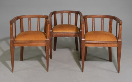 French Arts & Crafts Oak Set of Three Chairs
