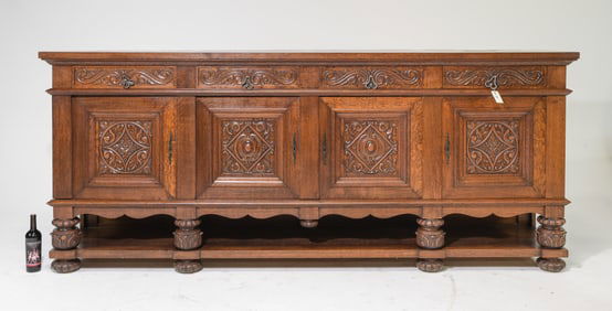 Renaissance Style Carved Oak Large Sideboard