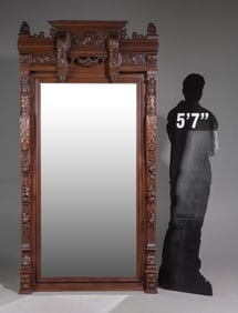 Renaissance Style Finely Carved Oak Large Mirror