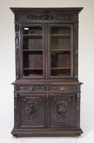 Renaissance Style Carved Oak Bookcase / Cupboard