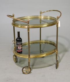 Italian Two Tier Oval Brass Cocktail / Bar Cart