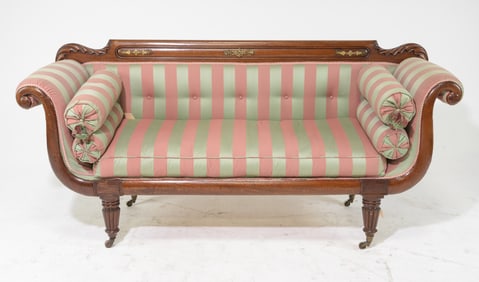 Regency Style Scrolled Arm Sofa