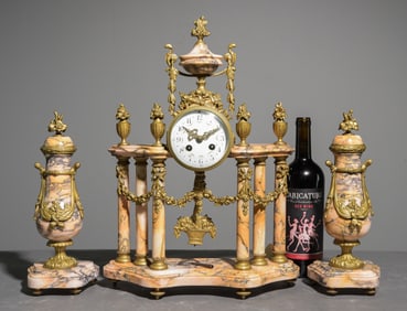 Louis XVI Style Marble Clock with Garnitures