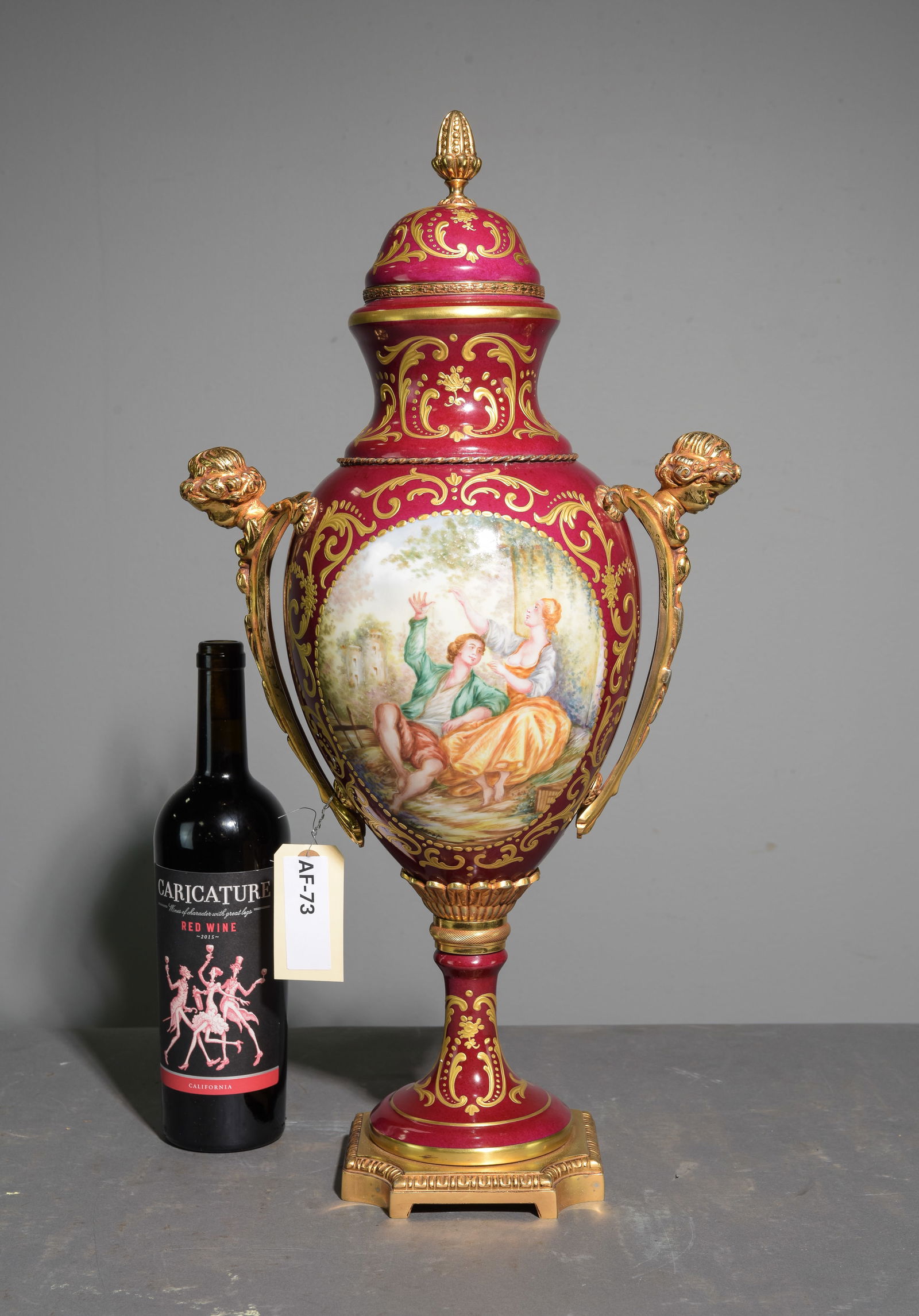 French Sevres Style Porcelain Urn / Garniture: French Sevres Style Porcelain Urn / Garniture - 24 in tall x 12.5 x 9 - The lid does not come off