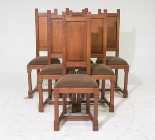 French Set of 6 Oak High Back Dining Chairs