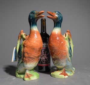 2 French Majolica St. Clement Duck Pitchers