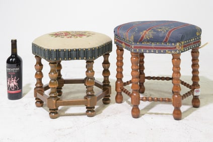 Two English Upholstered Foot Stools