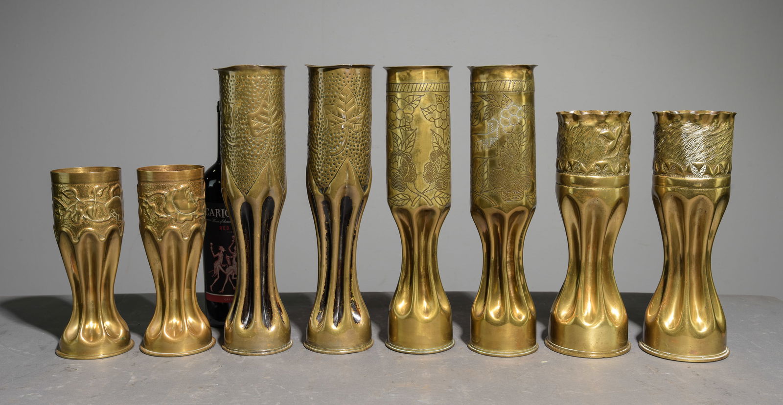 Four Pairs of Brass Trench Art Vases (1 of 7)