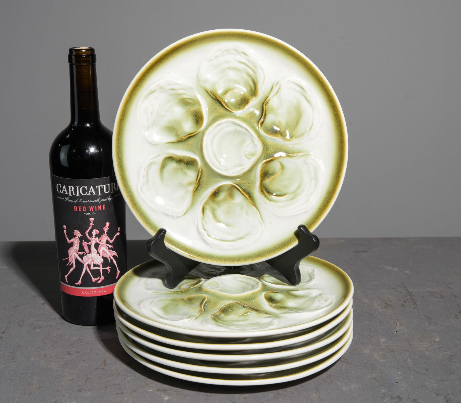 French Set of 6 Green Oyster Plates (1 of 6)