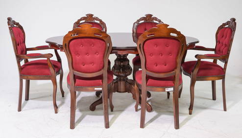 Italian Style Mahogany Turtle Top Table & 6 Chairs (1 of 5)