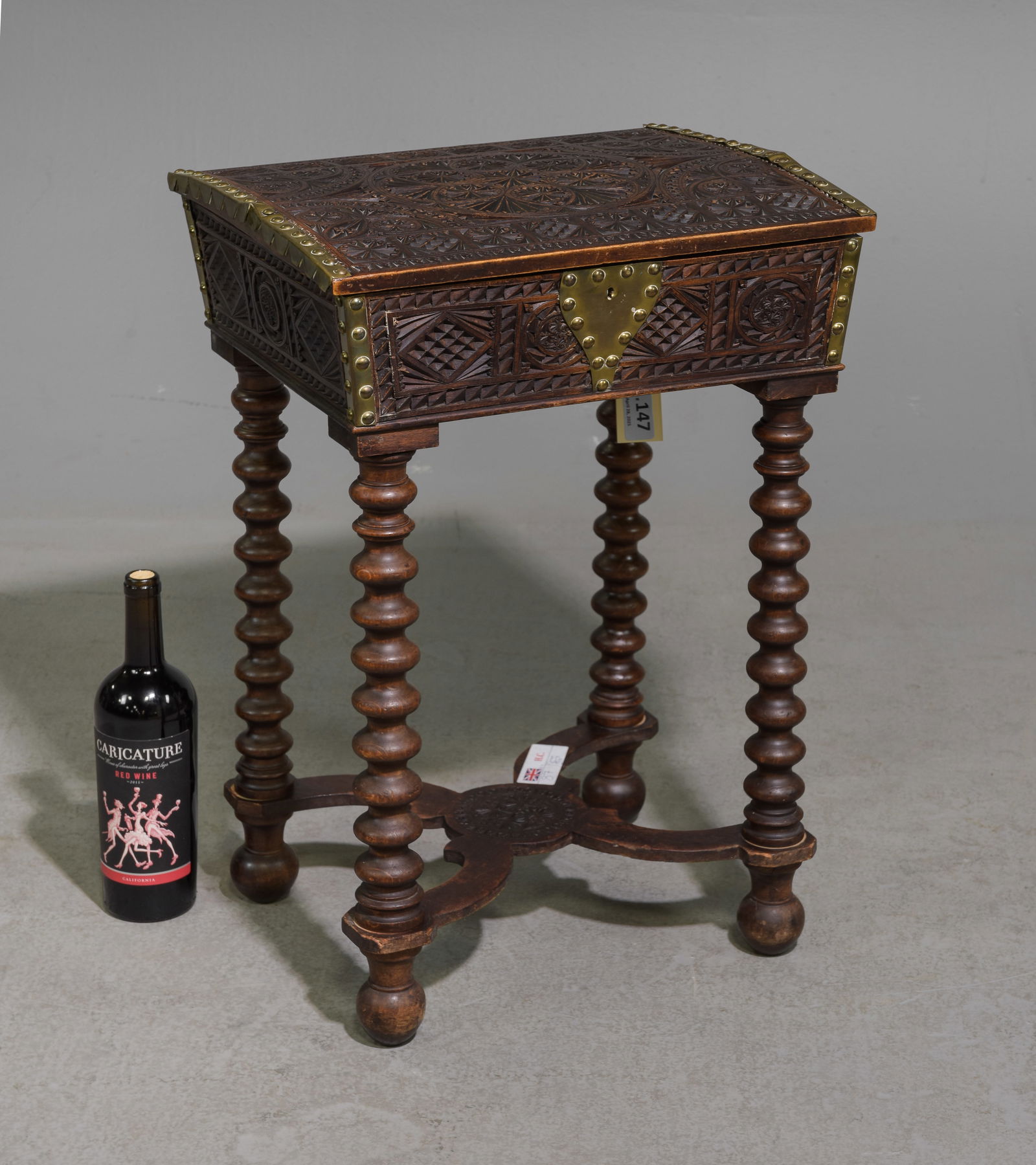 British Finely Carved Oak Sewing Box c.1900 (1 of 4)