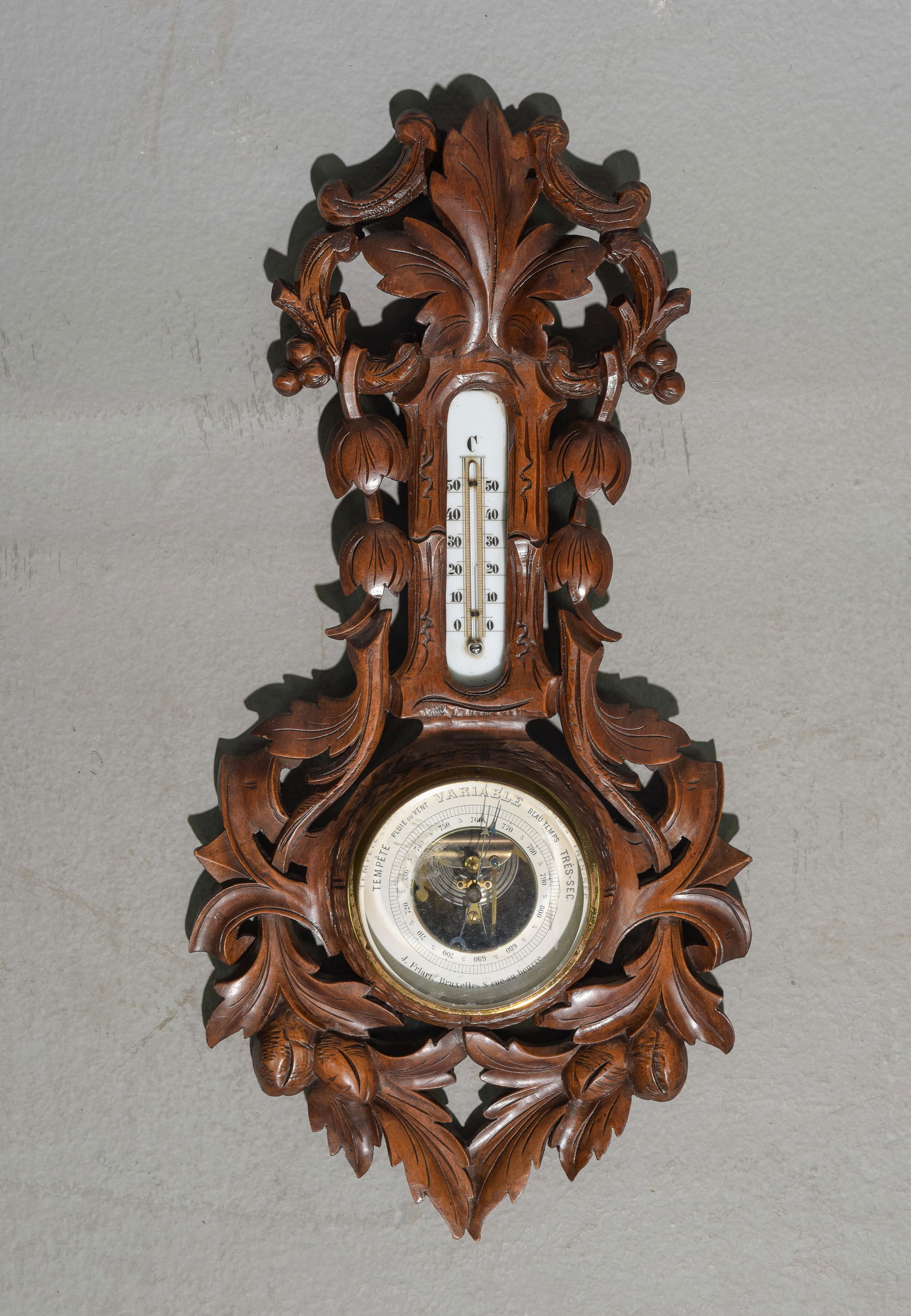 Black Forest Carved Oak Barometer Thermometer (1 of 4)