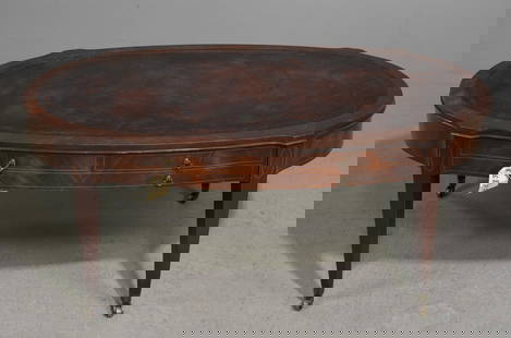 English Mahogany Leather Top Coffee / Cocktail Table: English Mahogany Leather Top Coffee / Cocktail Table - 17 in tall x 42 x 22.5
