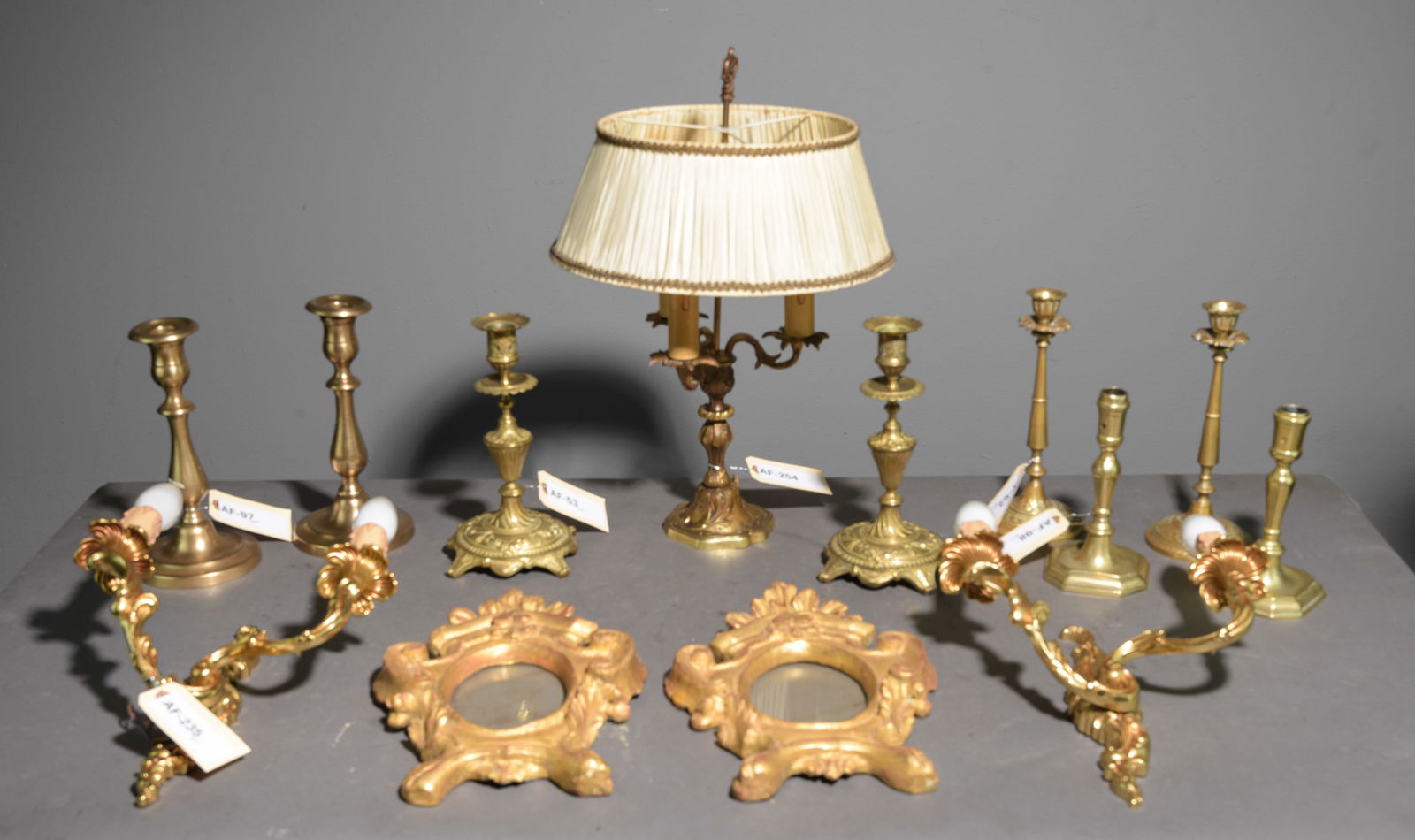 13pcs Assorted Brass Candlesticks, Frames, Etc. (1 of 6)