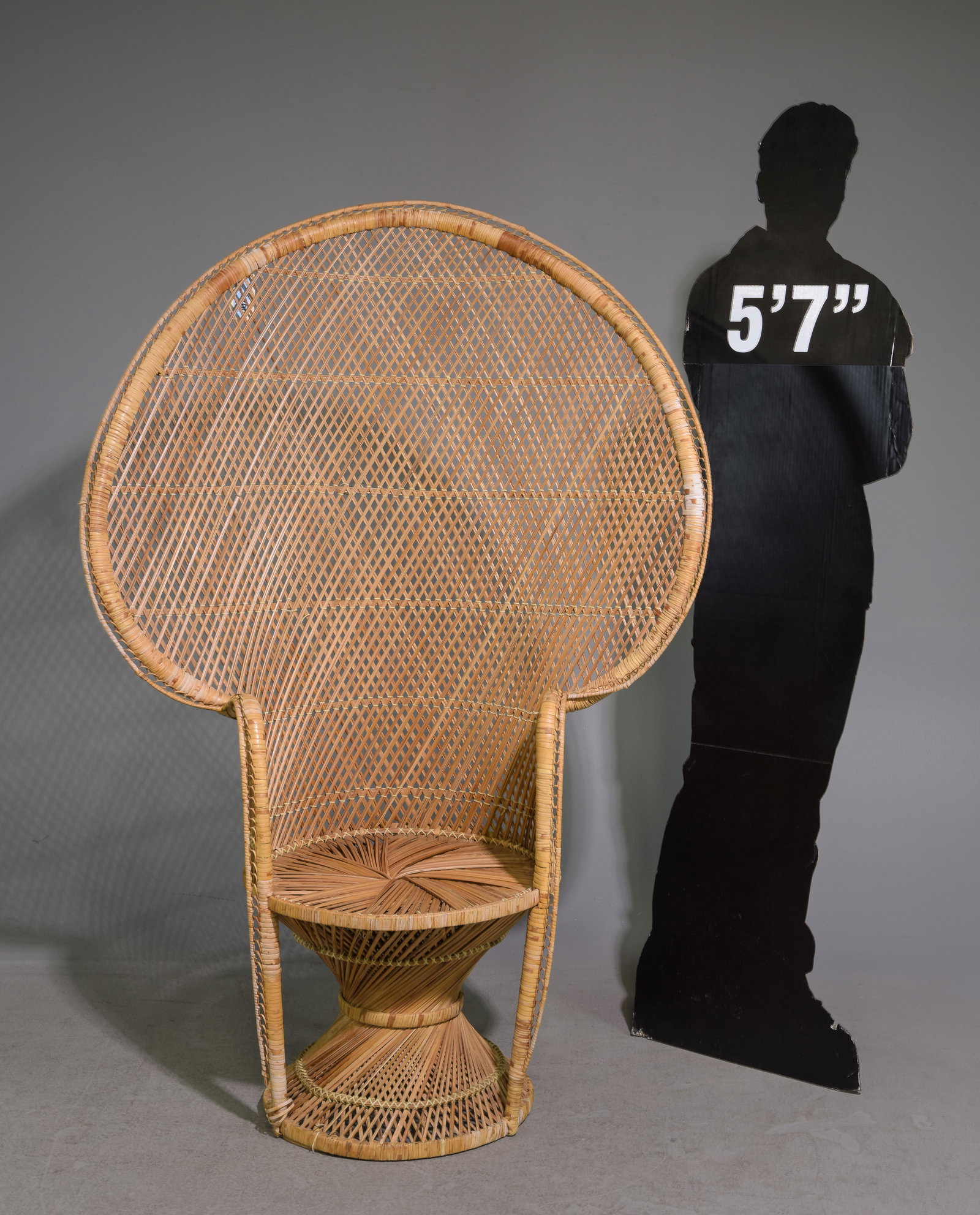 French Tiki Style Ratan Peacock / Fan Back Chair: French Tiki Style Ratan Peacock / Fan Back Chair - 59.5 in tall x 39 x 20 with a seat height of 16 inches