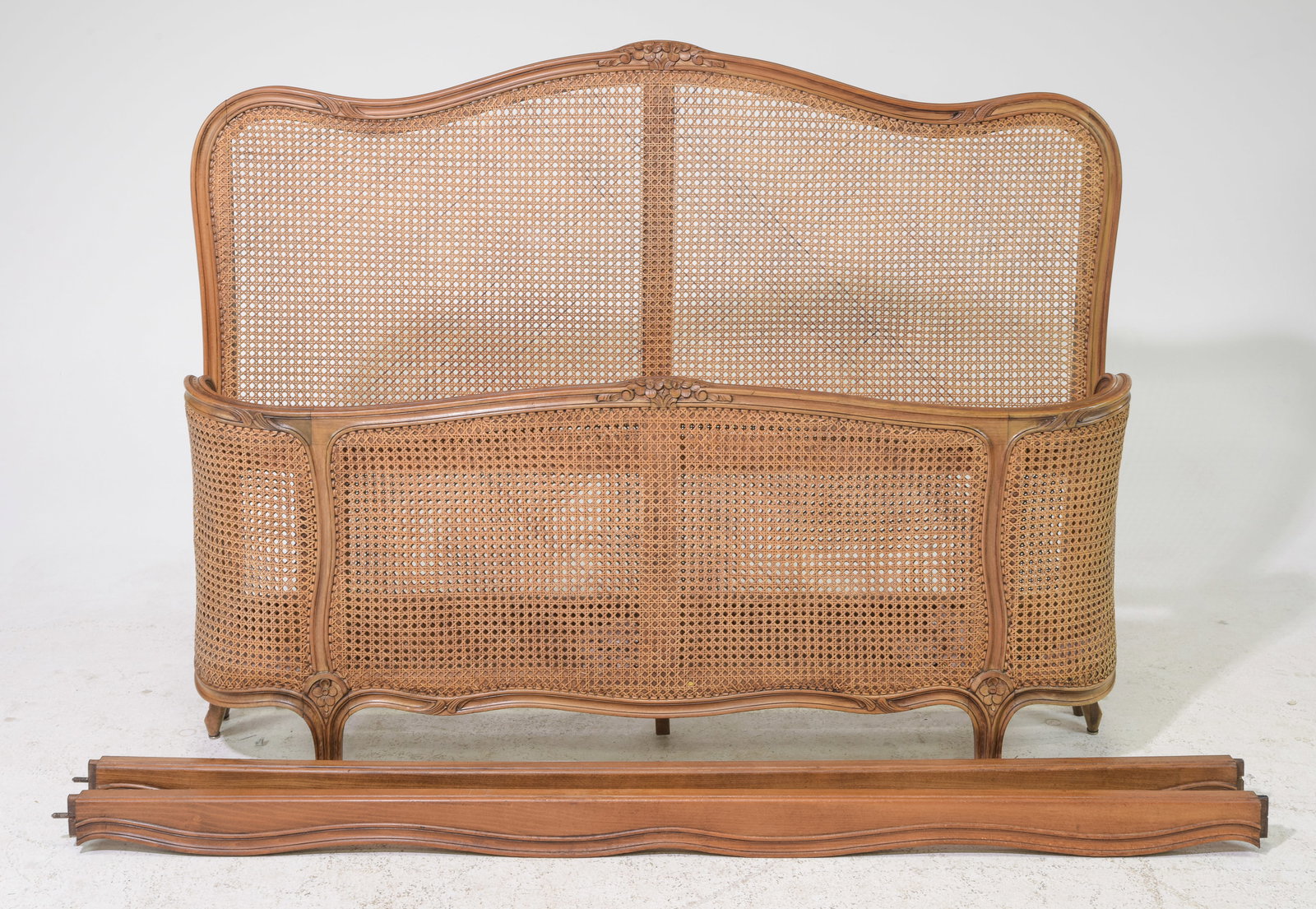 Louis XV Style Oak Caned Bed with Rails (1 of 4)