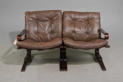 Scandinavian Mid Century Modern Two Seater Leather Sofa