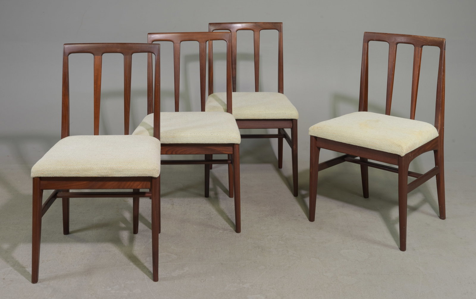 4 Mid Century Modern Dining Chairs By Younger: Set of 4 Danish Modern Style African Teak Wood Chairs by Younger - 35 in tall x 19 x 20 each with a seat height of 18 inches