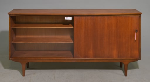 Mid Century Modern Sliding Glass / Wood Door Bookcase