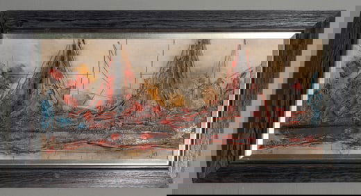 Framed Danish Abstract Mixed Media / Oil on Board