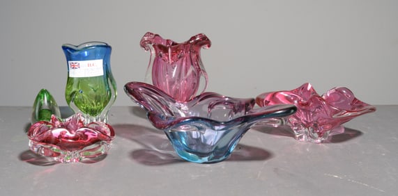 5 Assorted Two Tone Murano Glass Bowls