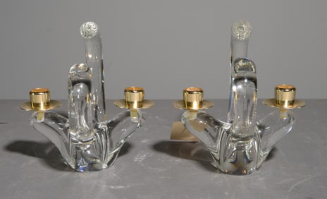 Pair Of Mid Century Style Crystal Candlesticks