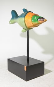 HY Farber Wood "Heads or Tails" Fish Sculpture