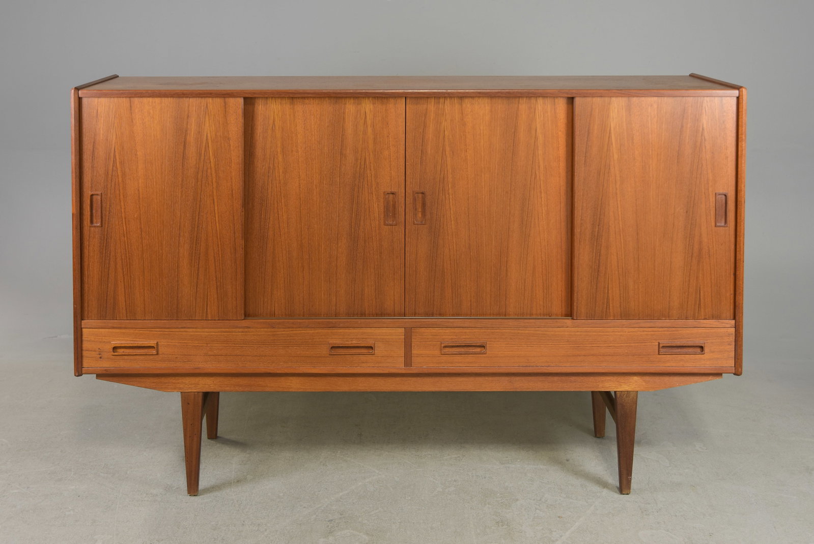 Mid Century Modern Sliding Door Cocktail Cabinet: Danish Modern Style Sliding Door Cocktail Cabinet / Sideboard - 44.5 in tall x 71 x 18