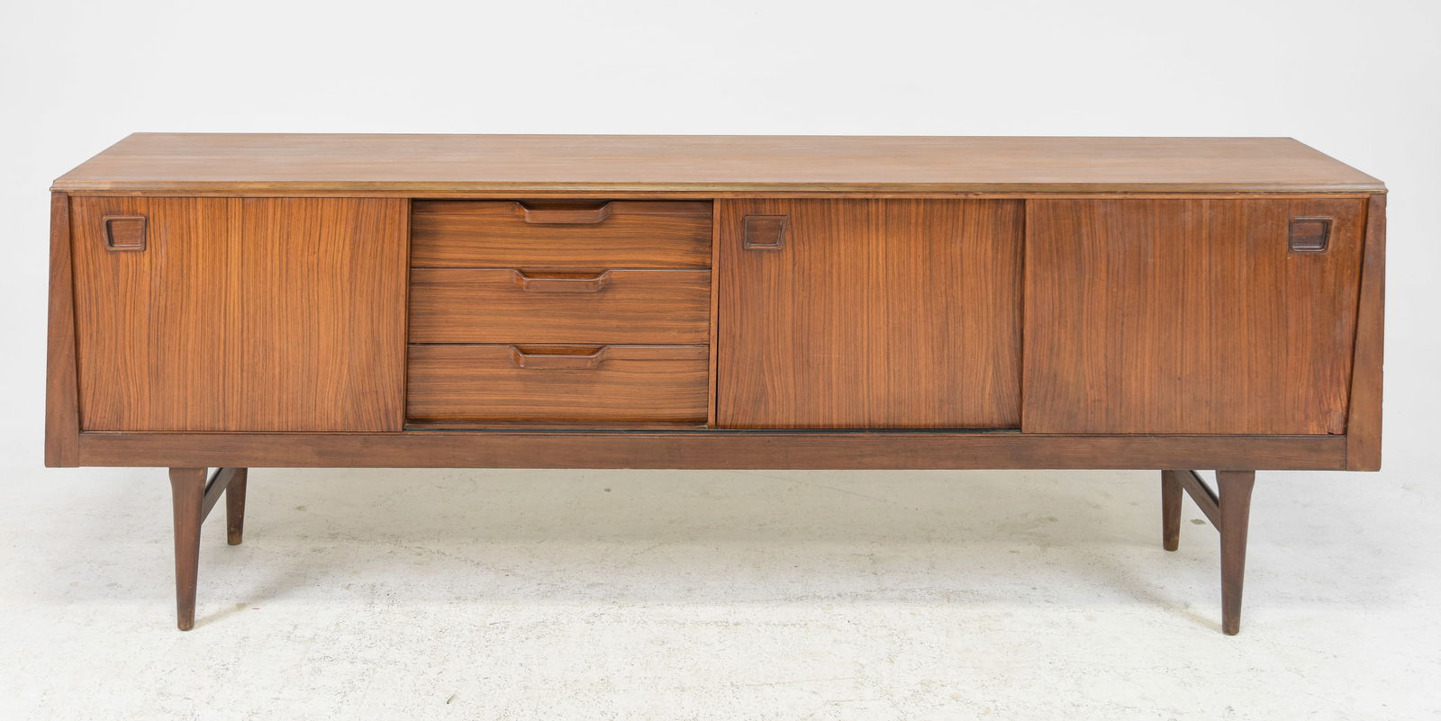 Mid Century Modern Sideboard - Elliots of Newbury: Danish Modern Style Sideboard / Credenza with Sliding Doors by Elliots of Newbury - 31 in tall x 87.5 x 18