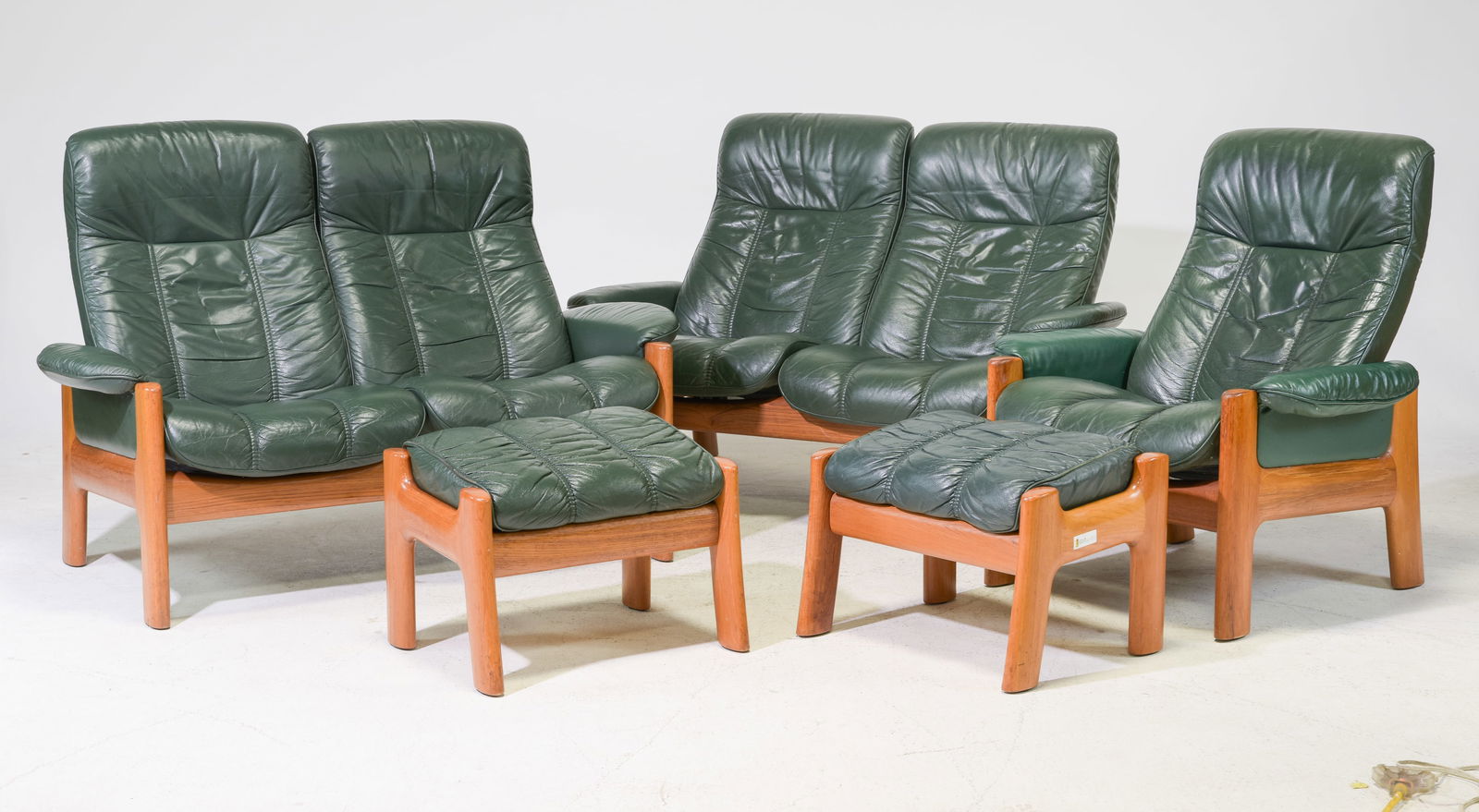 5pc Ekornes Green Leather Mid Century Modern Sofa Set (1 of 7)