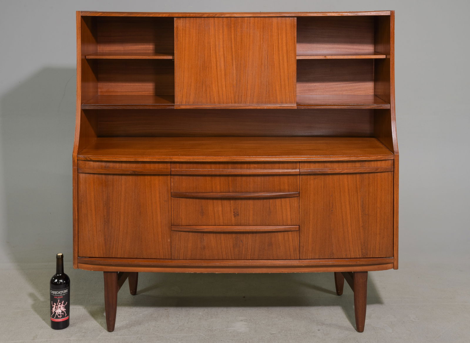 Mid Century Modern Cocktail Cabinet / Hutch: Danish Modern Style Cocktail Sideboard / Hutch - 51.5 in tall x 51 x 18.5