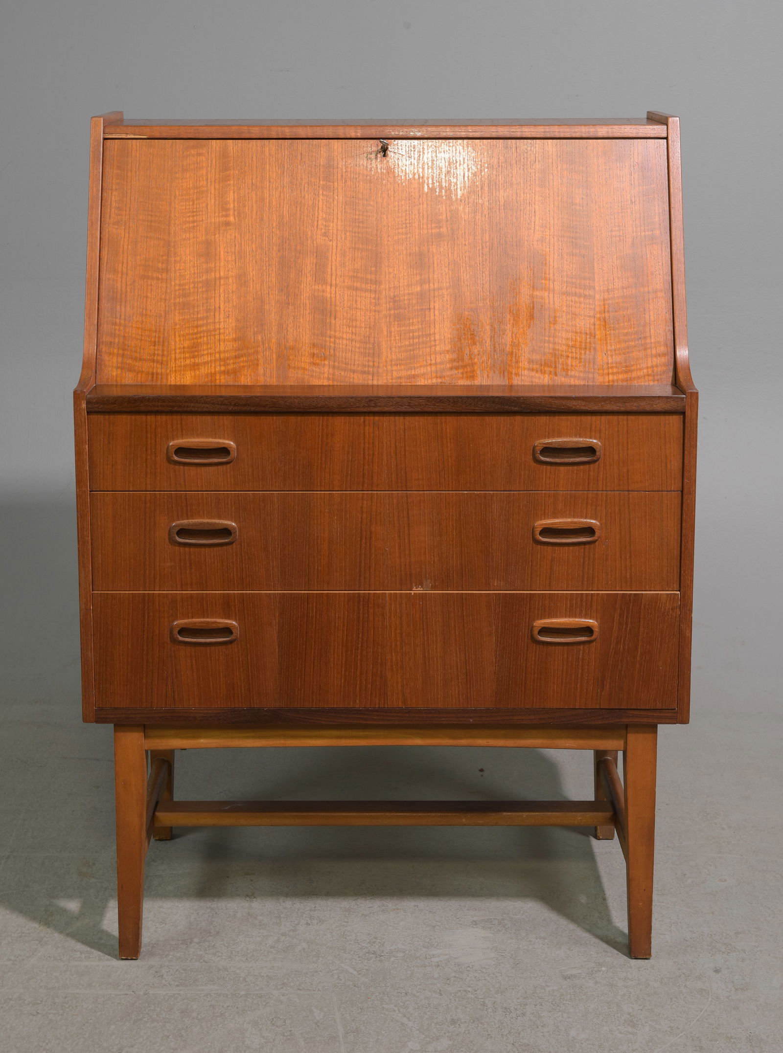 Mid Century Modern Drop Front Desk / Bureau: Danish Modern Style Drop Front Desk / Bureau - 42 in tall x 30 x 14.5