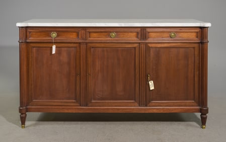 Louis XVI Style White Marble Top Sideboard / Enfilade